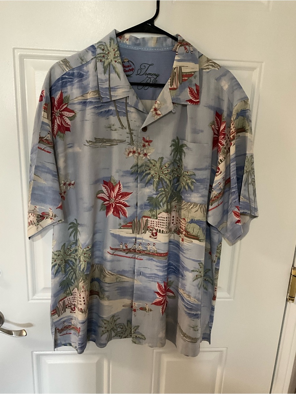 Tommy Bahama Light Blue Hawaiian Shirt with Red Floral Print